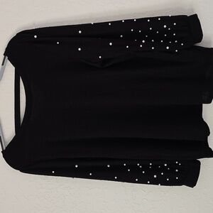 NWOT Black CATO Blouse With Pearls On Sleaves Size XL